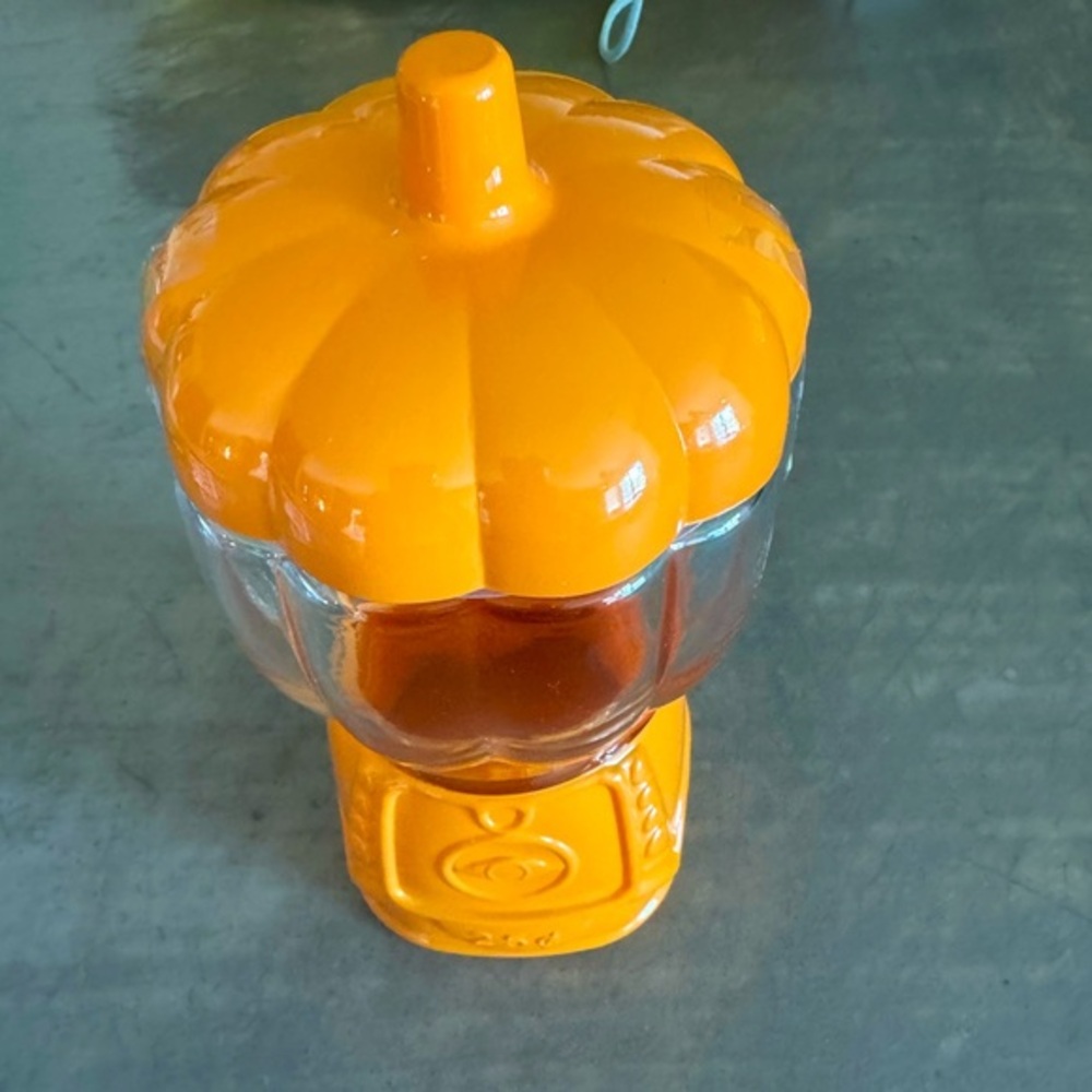 Get ready for FALL! fun pumpkin glass jar is a great decoration!fill w candy or?